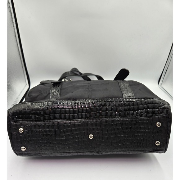 MCM Black Nylon Tote Bag Satchel Purse Handbag with Crocodile Trim - Picture 7 of 11